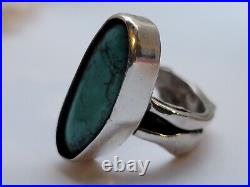 Vintage Navajo-Sterling Silver and Turquoise Ring- Handmade- Size 7.5