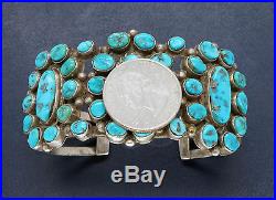 Vintage Navajo Turquoise Cluster Bracelet Sterling Silver Set with 37 Stones