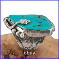 Vintage Navajo Turquoise Ring SNAKE Hand Stamped MR. SNAKE JBJ Old Pawn 7