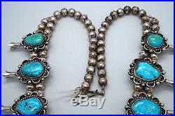 Vintage Navajo Turquoise Sterling Silver Squash Blossom Necklace LARGE