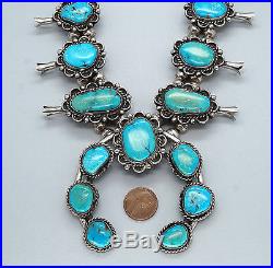 Vintage Navajo Turquoise Sterling Silver Squash Blossom Necklace LARGE