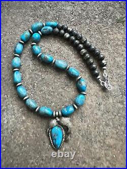 Vintage Navajo sterling silver turquoise pendant necklace