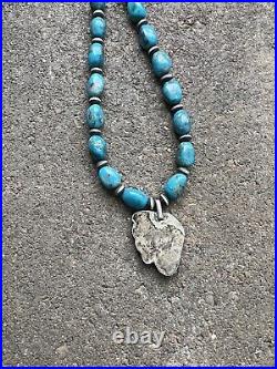 Vintage Navajo sterling silver turquoise pendant necklace