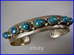 Vintage OLD Navajo Domed Spiderweb Turquoise Sterling Silver Cuff Bracelet