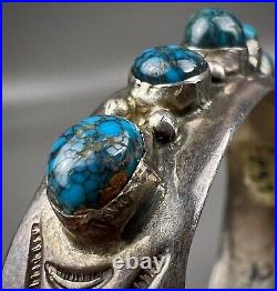 Vintage OLD Navajo Domed Spiderweb Turquoise Sterling Silver Cuff Bracelet