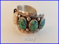 Vintage Old Pawn Calico Lake turquoise sterling silver cuff watch bracelet as-is