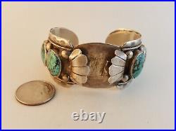 Vintage Old Pawn Calico Lake turquoise sterling silver cuff watch bracelet as-is