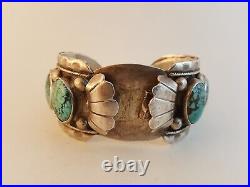 Vintage Old Pawn Calico Lake turquoise sterling silver cuff watch bracelet as-is