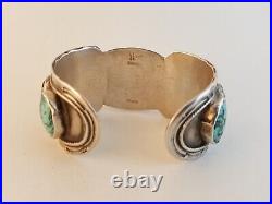 Vintage Old Pawn Calico Lake turquoise sterling silver cuff watch bracelet as-is