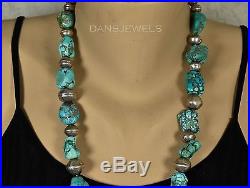 Vintage Old Pawn Navajo BIG BENCH BEAD Sterling Silver Turquoise Necklace
