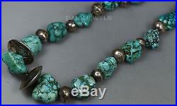 Vintage Old Pawn Navajo BIG BENCH BEAD Sterling Silver Turquoise Necklace