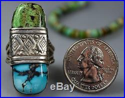 Vintage Old Pawn Navajo Double Turquoise & Turquoise Sterling Silver Ring Sz 8