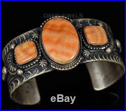 Vintage Old Pawn Navajo SPINY OYSTER Wide Sterling Silver Bracelet Signed