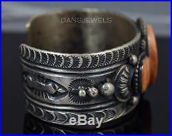 Vintage Old Pawn Navajo SPINY OYSTER Wide Sterling Silver Bracelet Signed