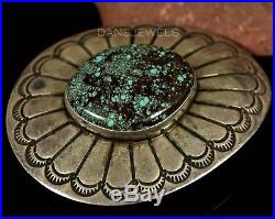 Vintage Old Pawn Navajo Sterling Silver Spiderweb Turquoise Bolo Tie Scarf Slide