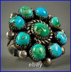 Vintage Old Pawn Navajo Sterling Silver Turquoise Cluster Ring WOW Vintage Old Pawn Navajo Sterling Silver Turquoise Cluster Ring WOW