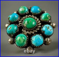 Vintage Old Pawn Navajo Sterling Silver Turquoise Cluster Ring WOW Vintage Old Pawn Navajo Sterling Silver Turquoise Cluster Ring WOW