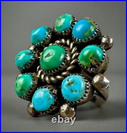 Vintage Old Pawn Navajo Sterling Silver Turquoise Cluster Ring WOW Vintage Old Pawn Navajo Sterling Silver Turquoise Cluster Ring WOW