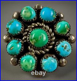 Vintage Old Pawn Navajo Sterling Silver Turquoise Cluster Ring WOW Vintage Old Pawn Navajo Sterling Silver Turquoise Cluster Ring WOW