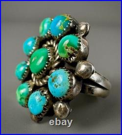 Vintage Old Pawn Navajo Sterling Silver Turquoise Cluster Ring WOW Vintage Old Pawn Navajo Sterling Silver Turquoise Cluster Ring WOW