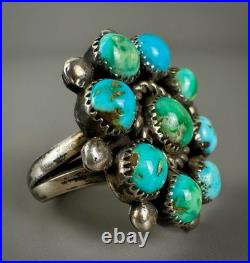 Vintage Old Pawn Navajo Sterling Silver Turquoise Cluster Ring WOW Vintage Old Pawn Navajo Sterling Silver Turquoise Cluster Ring WOW