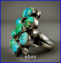 Vintage Old Pawn Navajo Sterling Silver Turquoise Cluster Ring WOW Vintage Old Pawn Navajo Sterling Silver Turquoise Cluster Ring WOW