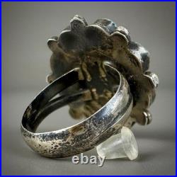 Vintage Old Pawn Navajo Sterling Silver Turquoise Cluster Ring WOW Vintage Old Pawn Navajo Sterling Silver Turquoise Cluster Ring WOW