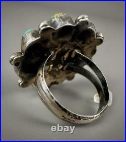 Vintage Old Pawn Navajo Sterling Silver Turquoise Cluster Ring WOW Vintage Old Pawn Navajo Sterling Silver Turquoise Cluster Ring WOW