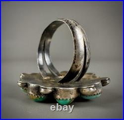 Vintage Old Pawn Navajo Sterling Silver Turquoise Cluster Ring WOW Vintage Old Pawn Navajo Sterling Silver Turquoise Cluster Ring WOW