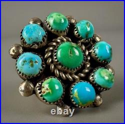 Vintage Old Pawn Navajo Sterling Silver Turquoise Cluster Ring WOW Vintage Old Pawn Navajo Sterling Silver Turquoise Cluster Ring WOW