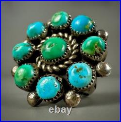 Vintage Old Pawn Navajo Sterling Silver Turquoise Cluster Ring WOW Vintage Old Pawn Navajo Sterling Silver Turquoise Cluster Ring WOW