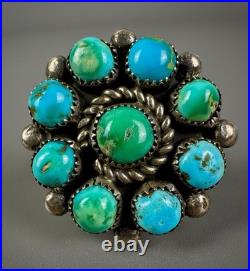 Vintage Old Pawn Navajo Sterling Silver Turquoise Cluster Ring WOW Vintage Old Pawn Navajo Sterling Silver Turquoise Cluster Ring WOW