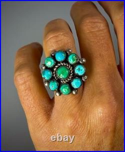 Vintage Old Pawn Navajo Sterling Silver Turquoise Cluster Ring WOW Vintage Old Pawn Navajo Sterling Silver Turquoise Cluster Ring WOW