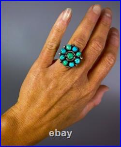 Vintage Old Pawn Navajo Sterling Silver Turquoise Cluster Ring WOW Vintage Old Pawn Navajo Sterling Silver Turquoise Cluster Ring WOW