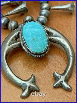 Vintage Old Pawn Navajo Sterling Silver & Turquoise SQUASH BLOSSOM Necklace