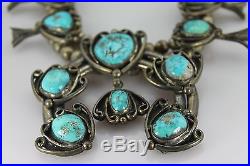Vintage Old Pawn Squash Blossom Sterling Silver & Turquoise Necklace