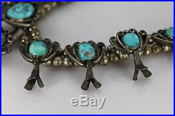 Vintage Old Pawn Squash Blossom Sterling Silver & Turquoise Necklace
