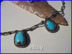 Vintage Old Pawn Turquoise & Sterling Silver Necklace 15 1/2+