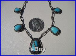 Vintage Old Pawn Turquoise & Sterling Silver Necklace 15 1/2+