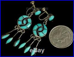 Vintage Old Pawn ZUNI Annie Quam Gasper Hummingbird Turquoise Inlay Earrings