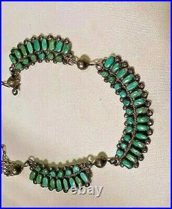 Vintage Old Pawn ZUNI Petit Point Necklace Sterling Silver Turquoise 3 parts