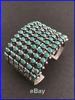 Vintage Rare Native American Sterling Silver Snake Eye 6 Row Turquoise Bracelet