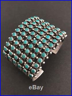 Vintage Rare Native American Sterling Silver Snake Eye 6 Row Turquoise Bracelet
