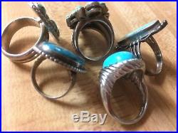 Vintage Ring Lot 5 Sterling Silver Turquoise Rings All Marked 51 Grams 925