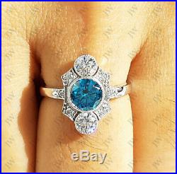 Vintage Round Aquamarine Art Deco Antique Engagement Ring 925 Sterling Silver
