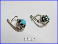 Vintage Russian Soviet Earrings Sterling Silver 916 Turquoise, Women's Jewelry