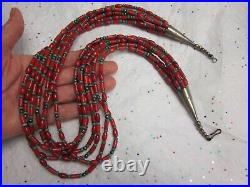 Vintage SANTO DOMINGO 135g Sterling Silver 25 TURQUOISE CORAL 7 STRAND Necklace