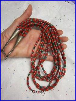 Vintage SANTO DOMINGO 135g Sterling Silver 25 TURQUOISE CORAL 7 STRAND Necklace