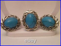 Vintage Set Earrings Ring Sterling Silver 925 Women Turquoise Jewelry Ukraine