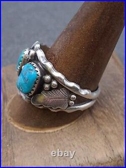 Vintage Signed JCY Native American Sterling Silver Turquoise Ring Size 12.5